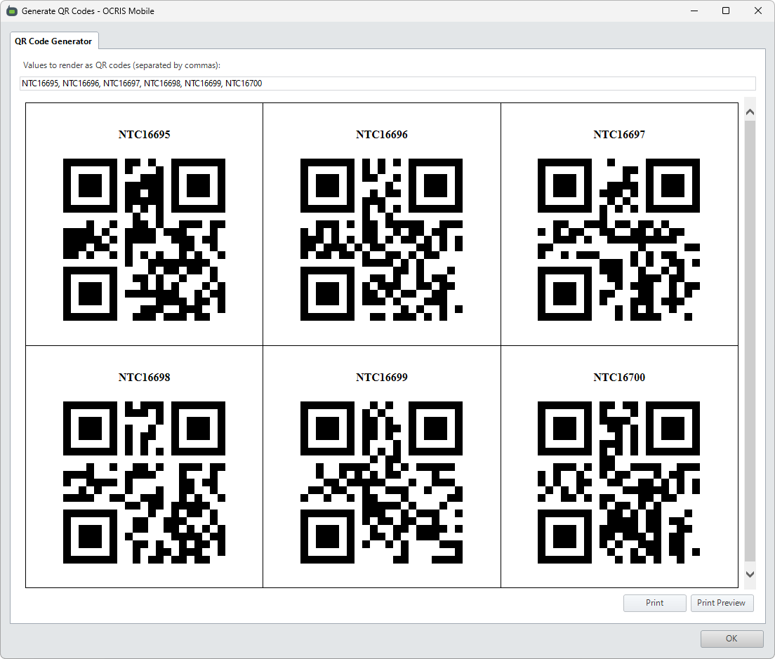 The QR code generation interface